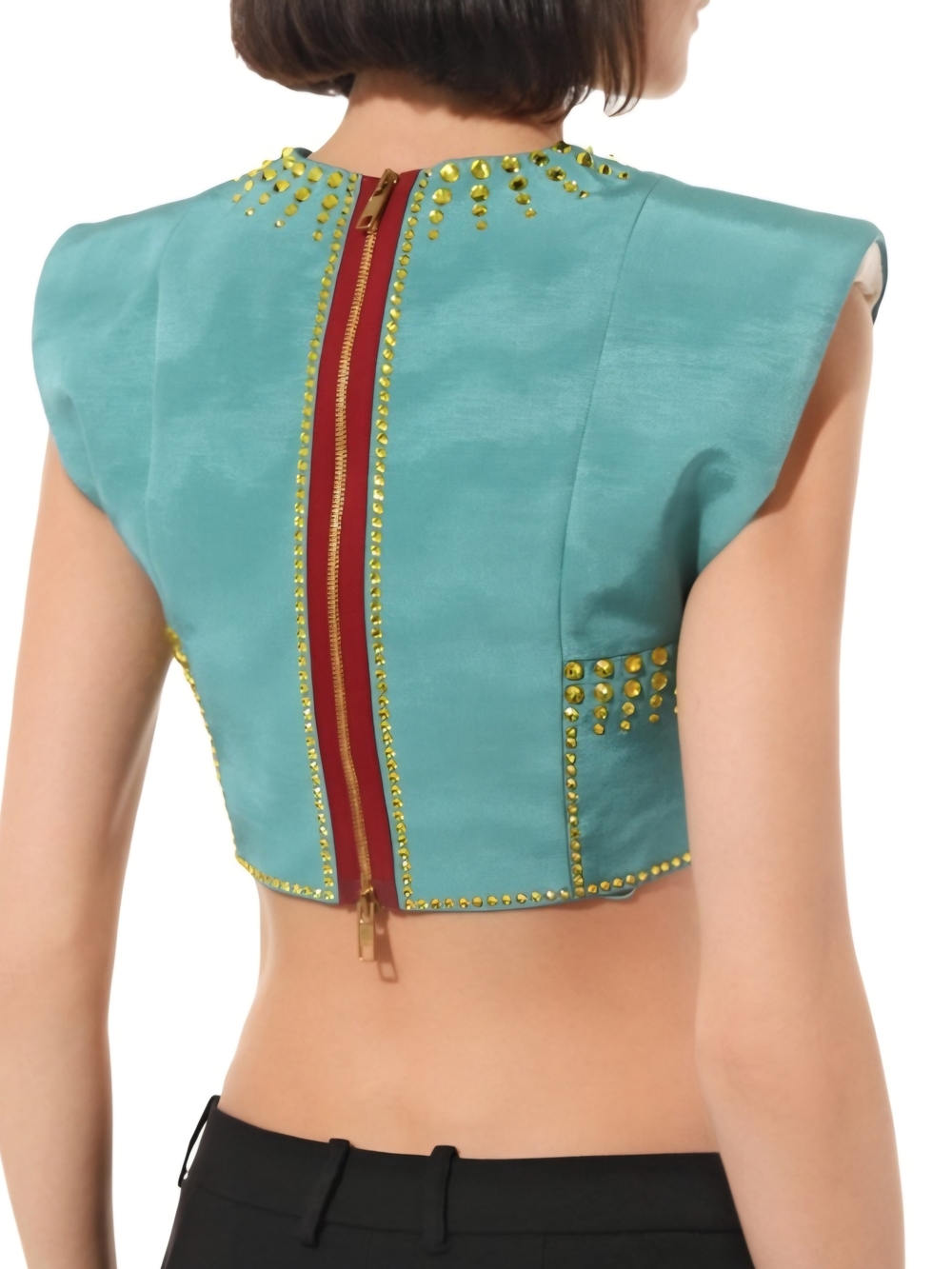 Gucci Turquoise Studded Crop Top - Picture 3 of 7